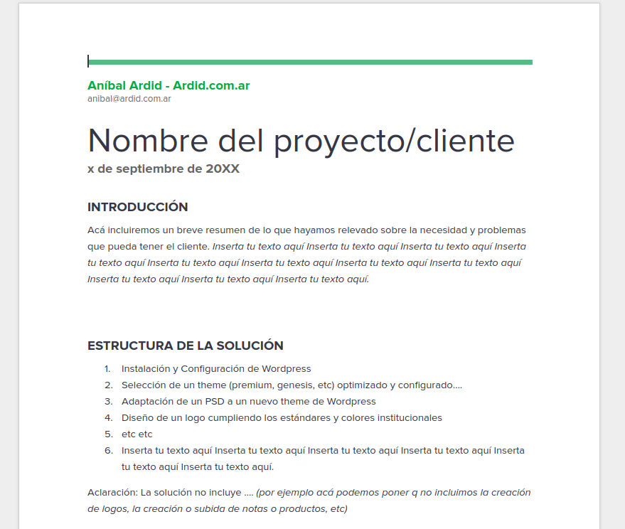 Plantilla De Presupuesto Para Clientes Freelance Anibal Ardid